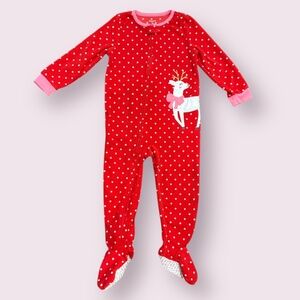 Carter's Girls Red Fleece Zip-up Feetie Pajamas | 3T